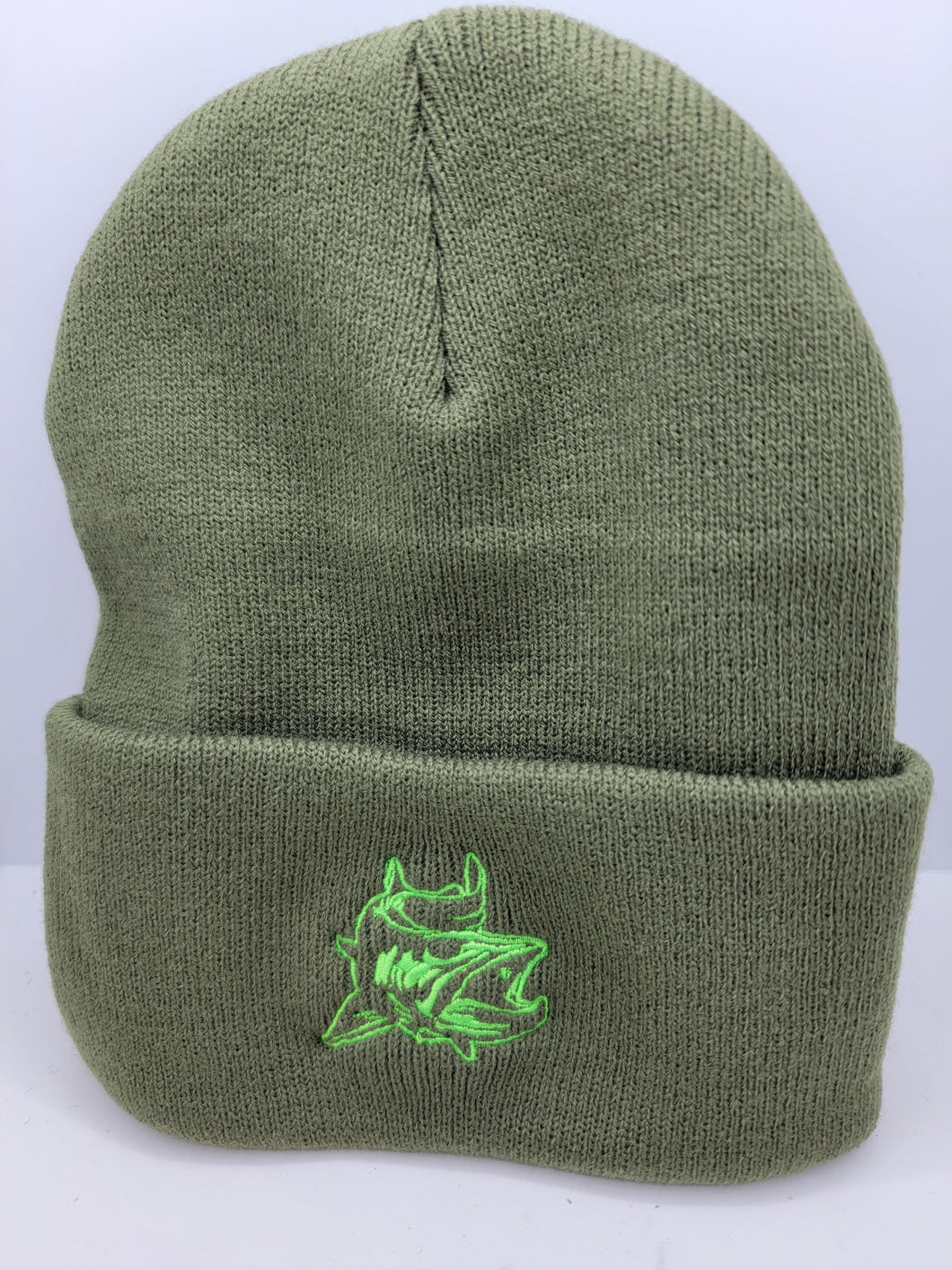 Olive Embroidered Beanie - Green Logo