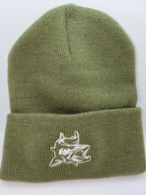 Load image into Gallery viewer, Olive Embroidered Beanie - White Logo
